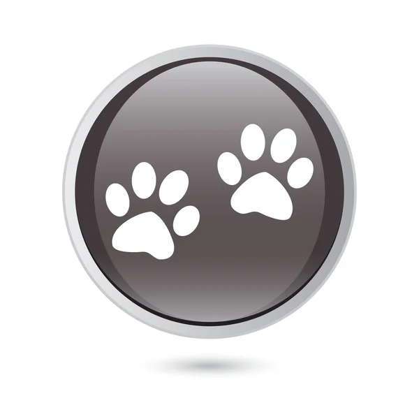 Paw teken pictogram. Hond huisdieren stappen symbool. zwarte glanzende knop — Stockvector