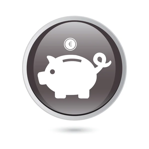 Piggy bank - saving money. black glossy button — Stock Vector