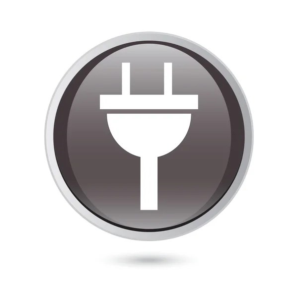 Enchufe signo de electricidad icono. botón brillante negro — Vector de stock