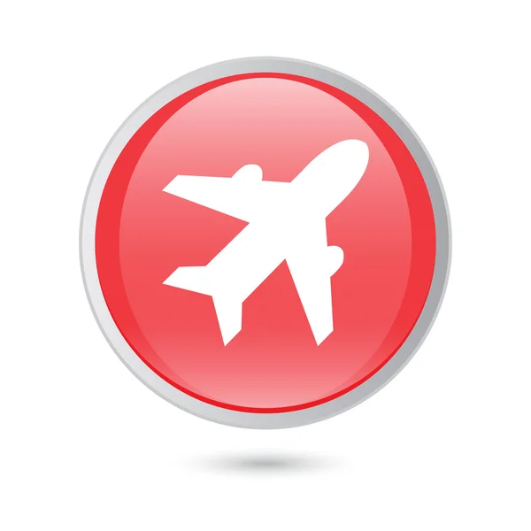 Vliegtuig teken. Vliegtuig symbool. Reizen pictogram. Vlucht platte etiket. rode glanzende knop — Stockvector