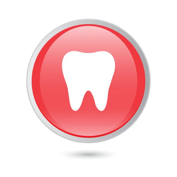Icono del diente en el botón brillante rojo — Vector de stock