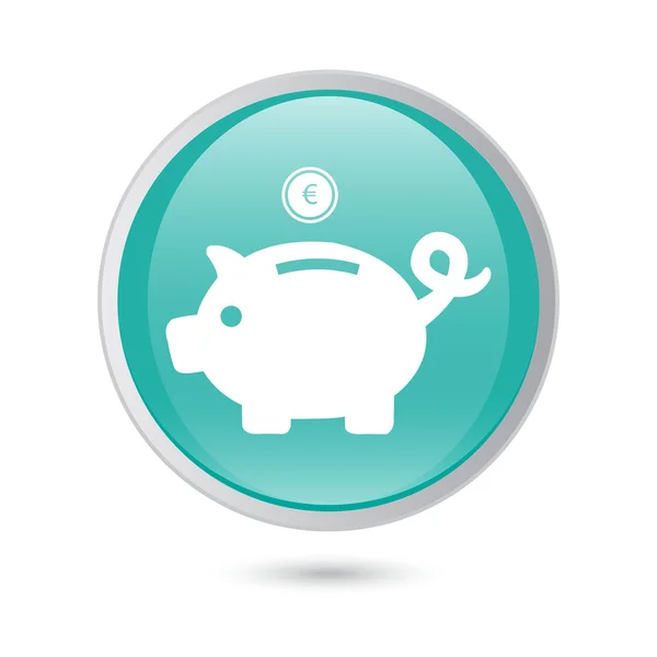 Piggy bank - saving money. blue glossy button — Stock Vector