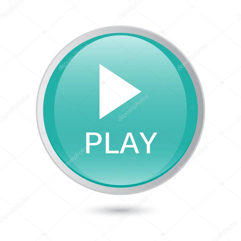 Play icon on blue glossy button