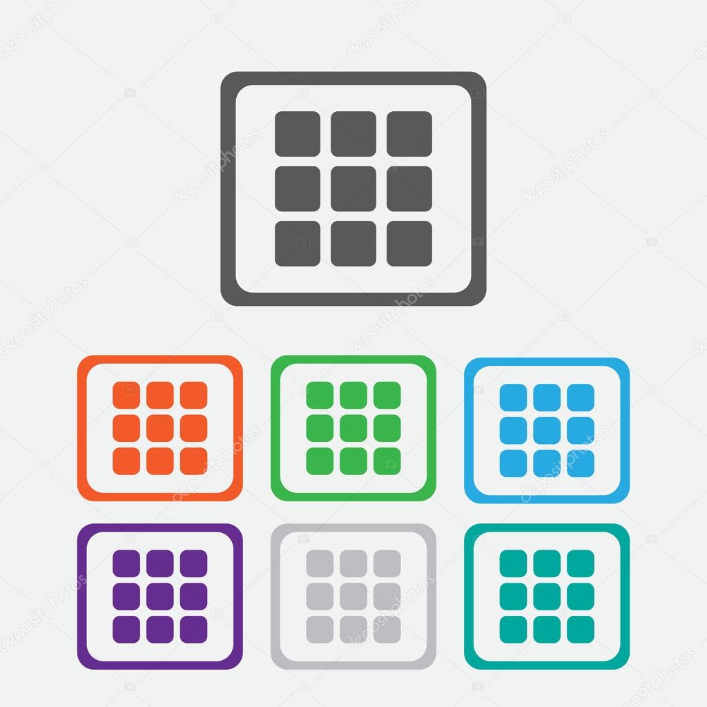 Thumbnails grid sign icon. Gallery view option symbol. Round squares buttons with frame. Vector