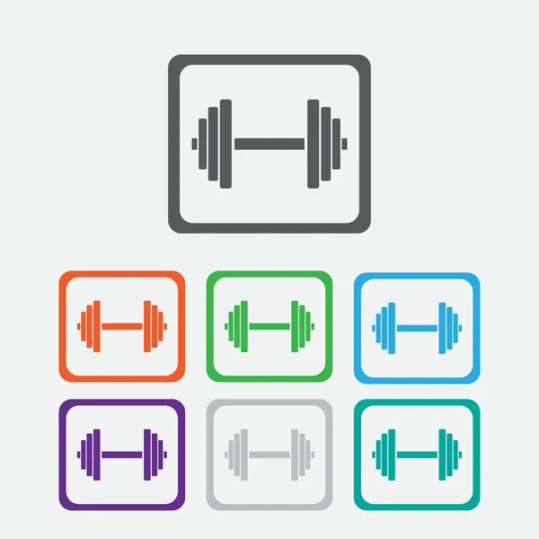 Equipamiento deportivo de gimnasio. Dumbbell - Icono de vector aislado. Botones cuadrados redondos con marco. Vector — Vector de stock