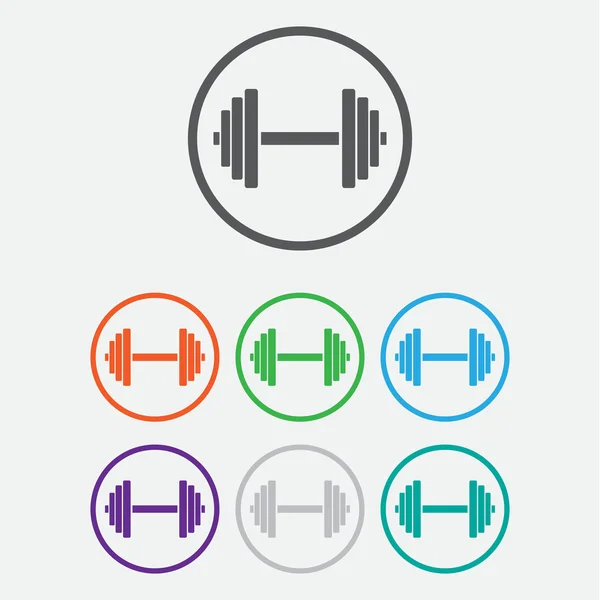 Sports gym equipment. Dumbbell - Vector icon isolated. Round buttons with frame. Vector — Stock Vector