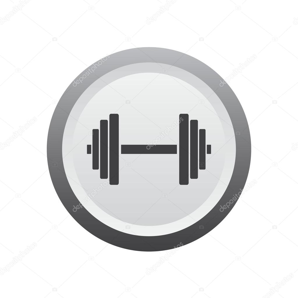 Sports gym equipment. Dumbbell - Vector icon isolated. grey button