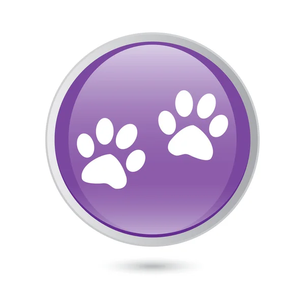 Icono de signo de pata. Perro mascotas pasos símbolo. botón brillante violeta — Vector de stock