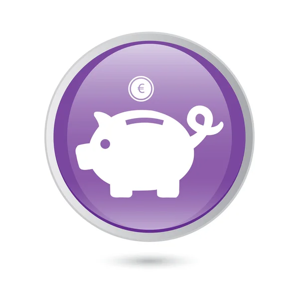 Piggy bank - saving money. violet glossy button — Stock Vector