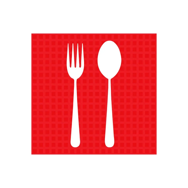 Tenedor y cuchara icono - signo del restaurante, botón cuadrado rojo — Vector de stock