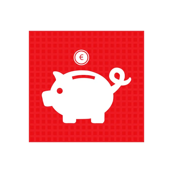 Piggy bank - saving money. red square button — Stock Vector