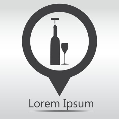 şarap şarap şişesi, şarap cam, tirbuşon de dahil olmak üzere ilgili simgeler vektör. simge harita PIN