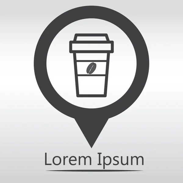 Tome un icono de signo de café. con el logotipo de granos de café. icono de mapa pin — Vector de stock