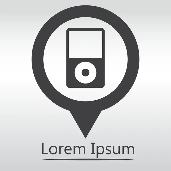 Icona lettore multimediale portatile. Stile design piatto. icona mappa pin — Vettoriale Stock