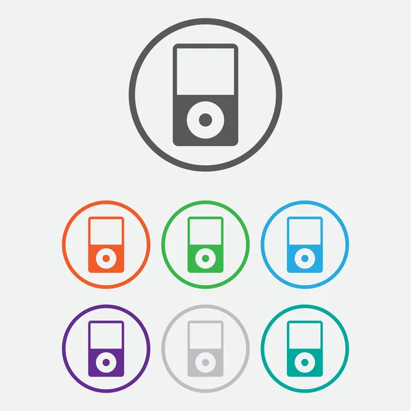 Portable media player icon. Flat design style. Round buttons with frame. — Stock Vector