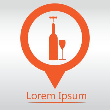 şarap şarap şişesi, şarap cam, tirbuşon de dahil olmak üzere ilgili simgeler vektör. simge harita PIN