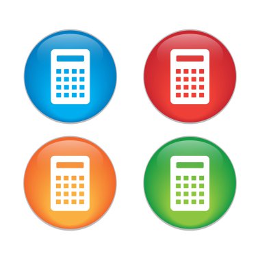 İzole vektör simgesi. Cam düğme simge kümesi. Hesap makinesi simge