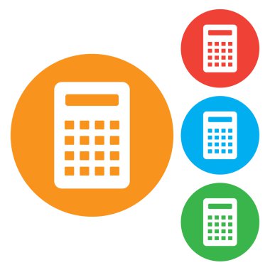 Hesap makinesi simge. İzole vektör simgesi. Yuvarlak renkli düğmeler