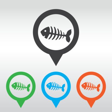 Balık kemik, iskelet balık. simge harita PIN