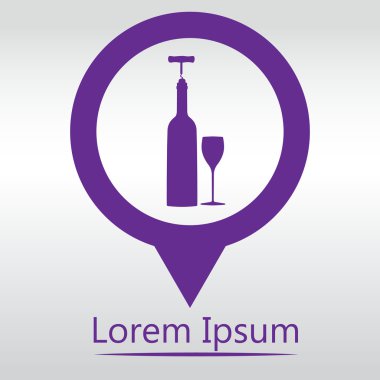 şarap şarap şişesi, şarap cam, tirbuşon de dahil olmak üzere ilgili simgeler vektör. simge harita PIN
