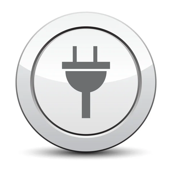 Enchufe signo de electricidad icono. botón de plata — Vector de stock