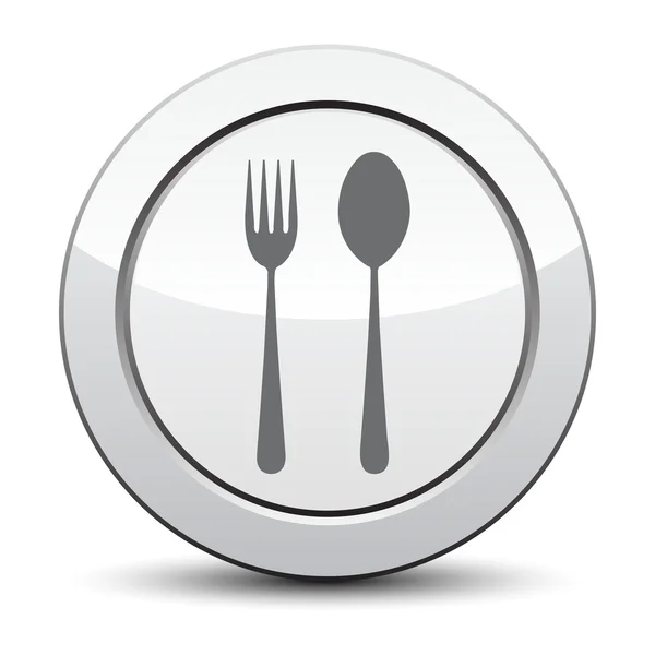 Піктограма вилки та ложки - знак ресторану, срібна кнопка — стоковий вектор