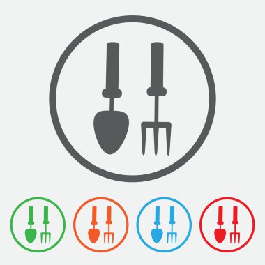 Bahçe malzemeleri holding eller. Bahçecilik aletleri. Yuvarlak düğmesi koleksiyonu 