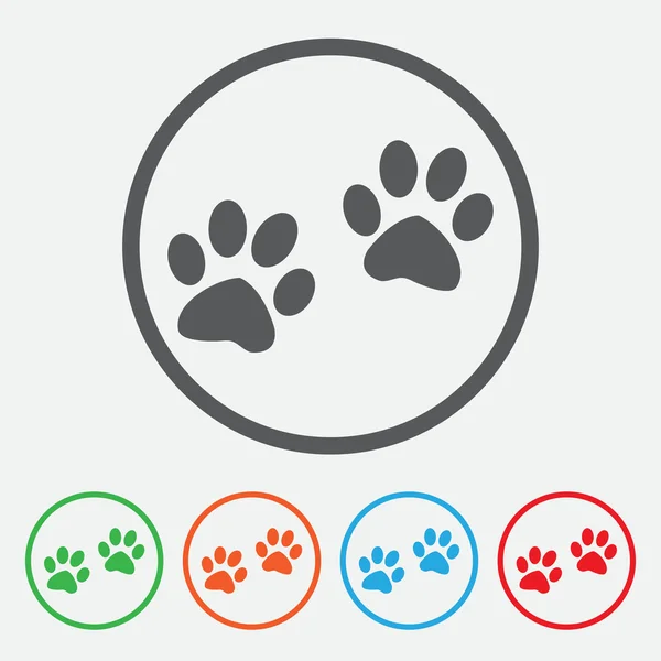 Paw teken pictogram. Hond huisdieren stappen symbool. Ronde knop collectie — Stockvector