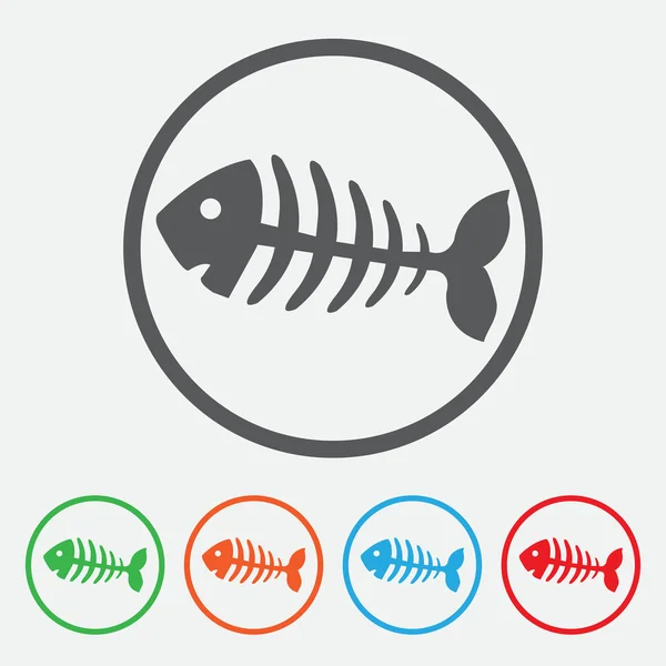 Fish bone, fish skeleton. Round Button Collection — Stock Vector