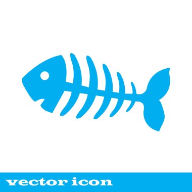 fish bone, fish skeleton.  blue icon clipart