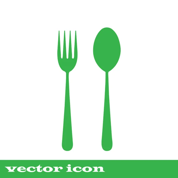 Tenedor y cuchara icono - signo del restaurante,. icono verde — Vector de stock