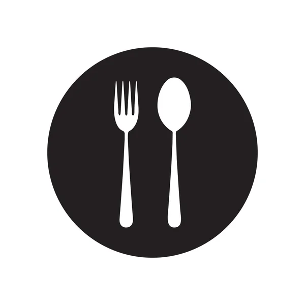 Blanco y negro Icono de tenedor y cuchara - signo de restaurante Icono plano clásico. Vector — Archivo Imágenes Vectoriales