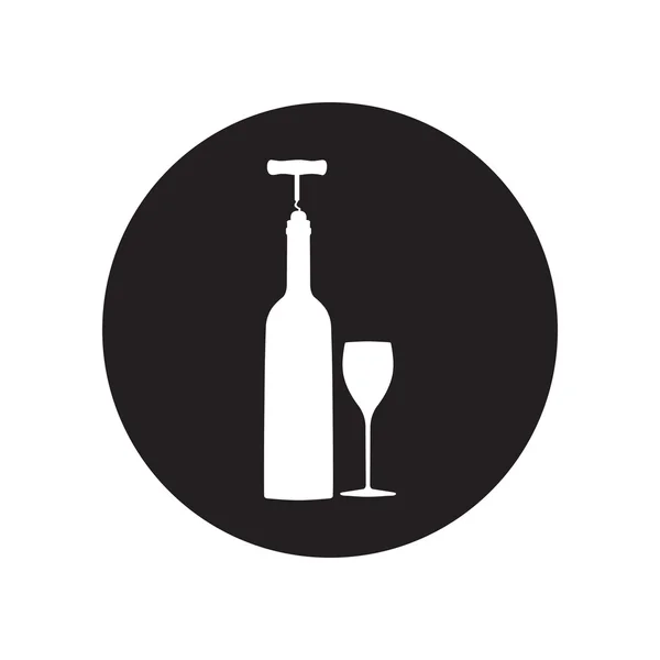 White and black  vector icons related to wine including wine bottle, wine glass, corkscrew. Classic flat icon. Vector — Stock Vector