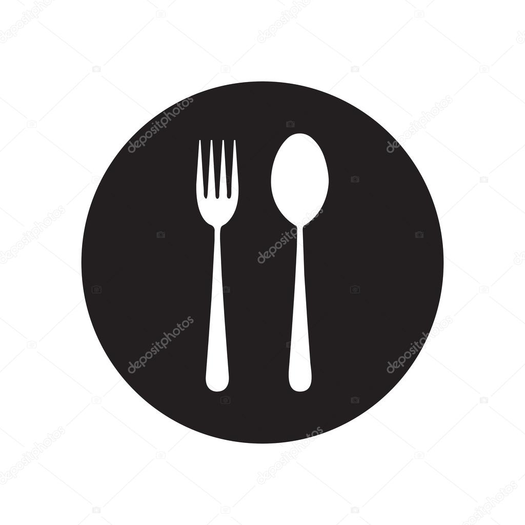 black and white Fork and spoon icon - restaurant sign Classic flat icon. Vector