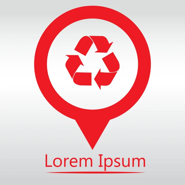 Σύμβολο ανακύκλωσης διάνυσμα. ανακύκλωσης εικονίδιο του φορέα. κόκκινο εικονίδιο χάρτη pin — Διανυσματικό Αρχείο