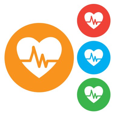 Kalp atışı Ekokardiyografi kalp sınavı şeklinde kalp ve kalp atışı. renkli yuvarlak düğmeleri