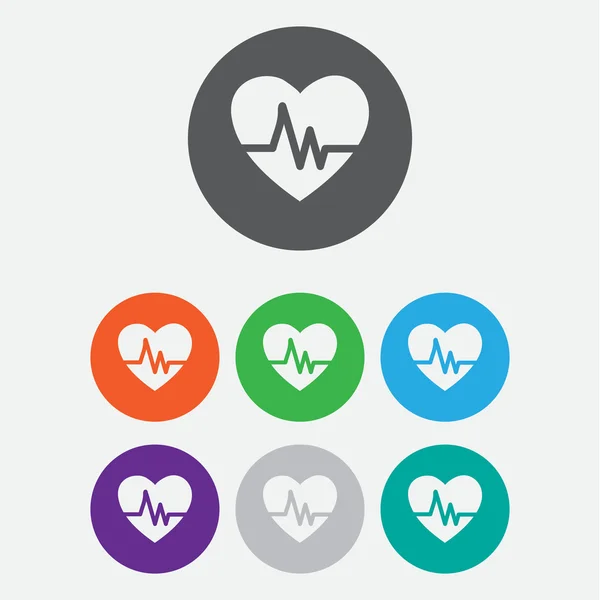 Batimento cardíaco Ecocardiografia Exame cardíaco Forma de coração e batimento cardíaco. Botões redondos — Vetor de Stock