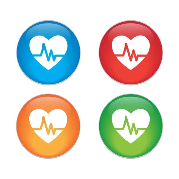 Battements cardiaques Échocardiographie Examen cardiaque Forme du cœur et battements cardiaques. bouton brillant — Image vectorielle