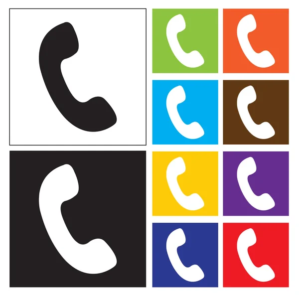 Telephone receiver vector icon. phone icon. square Button Collection — Stock Vector