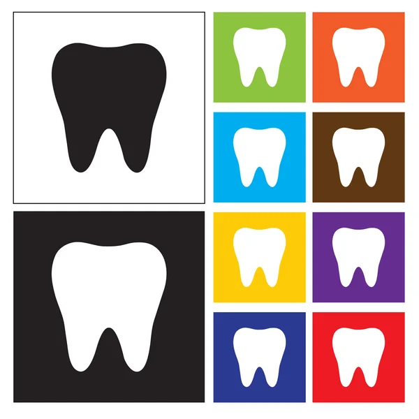 Icono del diente, colección de botones cuadrados — Vector de stock