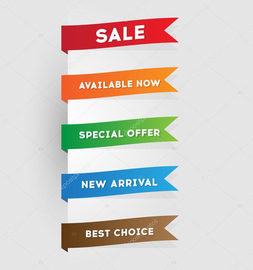 Set of banners: sale, best choice, new arrival, special offer, available now