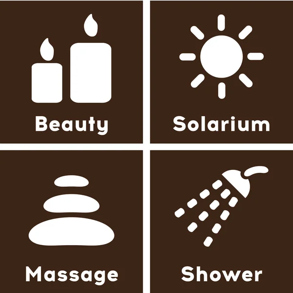 Spa Icon set: Güzellik, Solaryum, Masaj, duş — Stok Vektör
