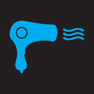 Saç kurutma makinesi işareti simgesi. Saç kurutma sembolü. Sıcak hava üfleme. Aç. Klasik düz simgesi. Vektör