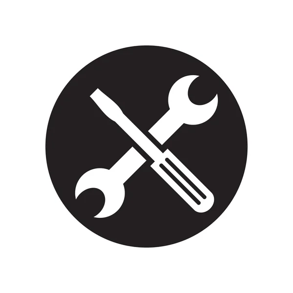 Spanner y icono del vector del destornillador. El estilo es bicolor símbolo plano, cobalto, ángulos redondeados, fondo blanco. icono negro — Archivo Imágenes Vectoriales