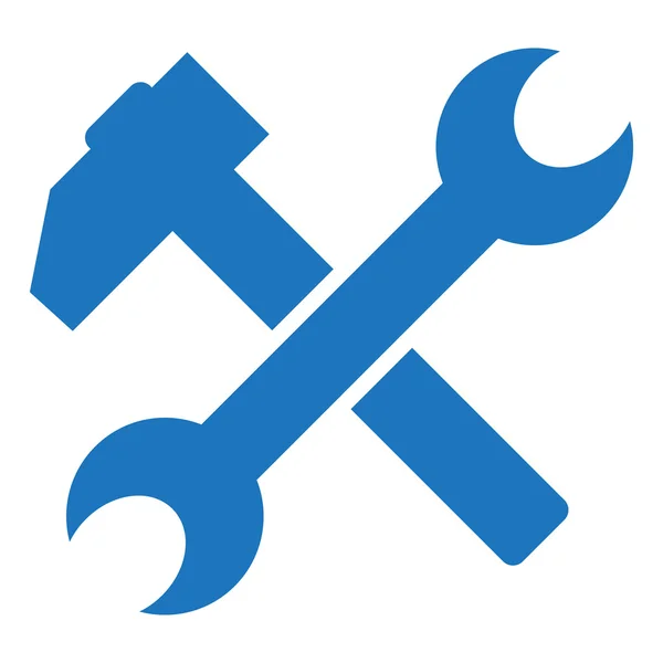 Hammare och skiftnyckel vektor ikon. platt symbol, rundade hörn, vit bakgrund. Blå ikon — Stock vektor