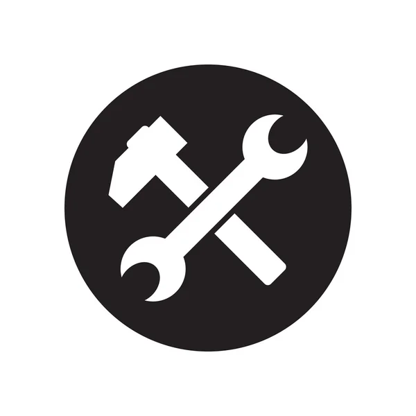 Hammare och skiftnyckel vektor ikon. platt symbol, rundade hörn, vit bakgrund. svart-ikonen — Stock vektor