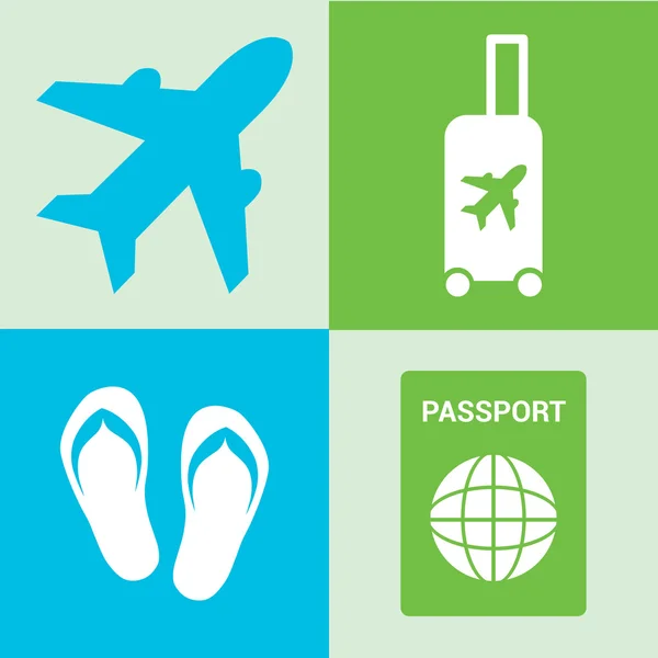 Set reizen pictogram: reistas. Slippers, vliegtuig. paspoort — Stockvector