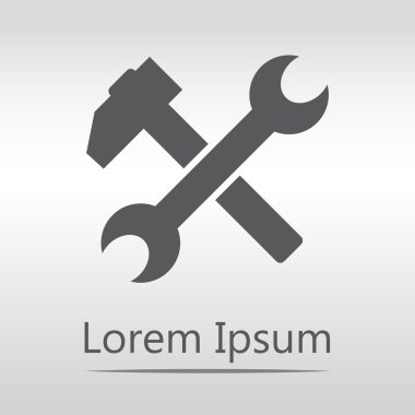 Çekiç ve anahtar vektör simgesine. düz sembolü, yuvarlak açılar, beyaz arka plan.