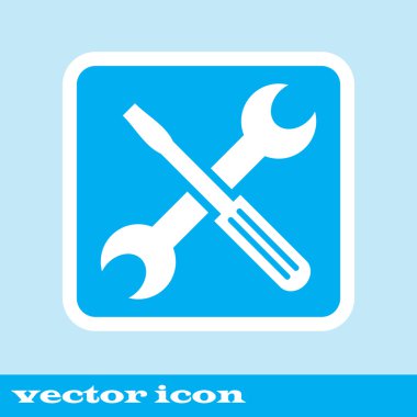 Anahtar ve tornavida vektör simgesini. Tarzıdır bicolor düz sembolü, kobalt, yuvarlak açılar, beyaz arka plan.