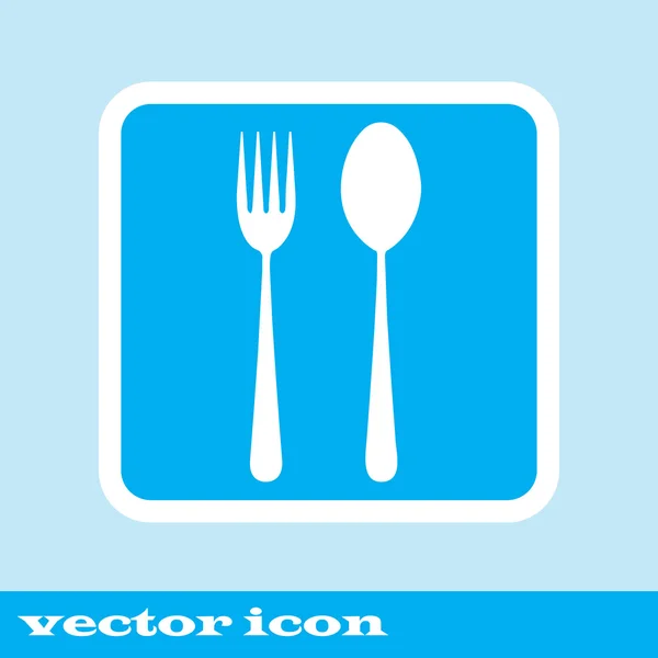 叉子和勺子图标-餐厅标志牌、 蓝色图标 — 图库矢量图片